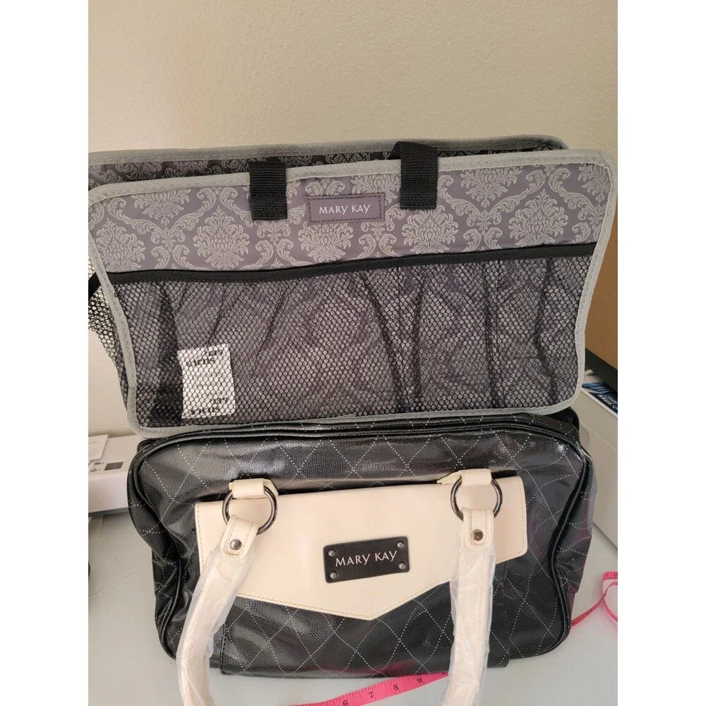 Mary Kay Black Ivory Cosmetic Makeup Travel Bag Organizer Case w/ Storage Cover